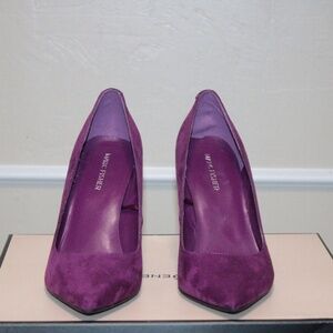 MARC FISHER LTD ABIENE POINTY TOE BLOCK HEEL PUMP, MAGENTA SUEDE